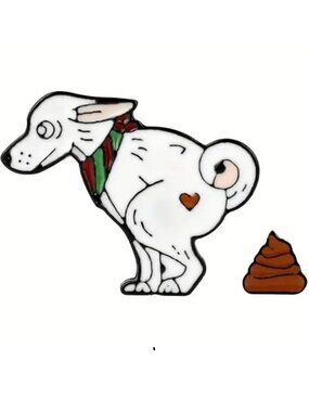 Dog Pin Pooping Enamel Brooch Funny Bag Charm Metal Badge Backpack Gag GIFT NEW